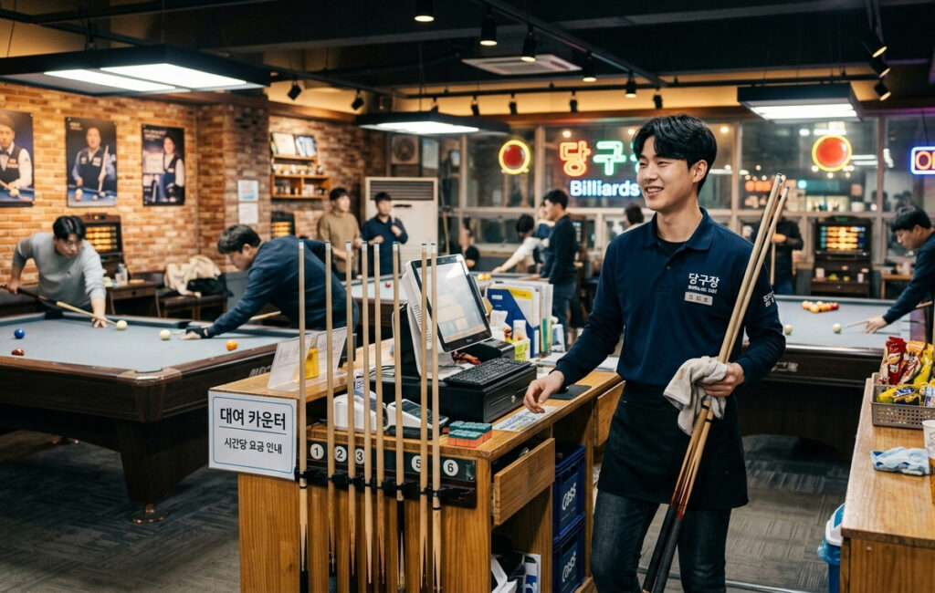 당구장에서 알바하는 모습